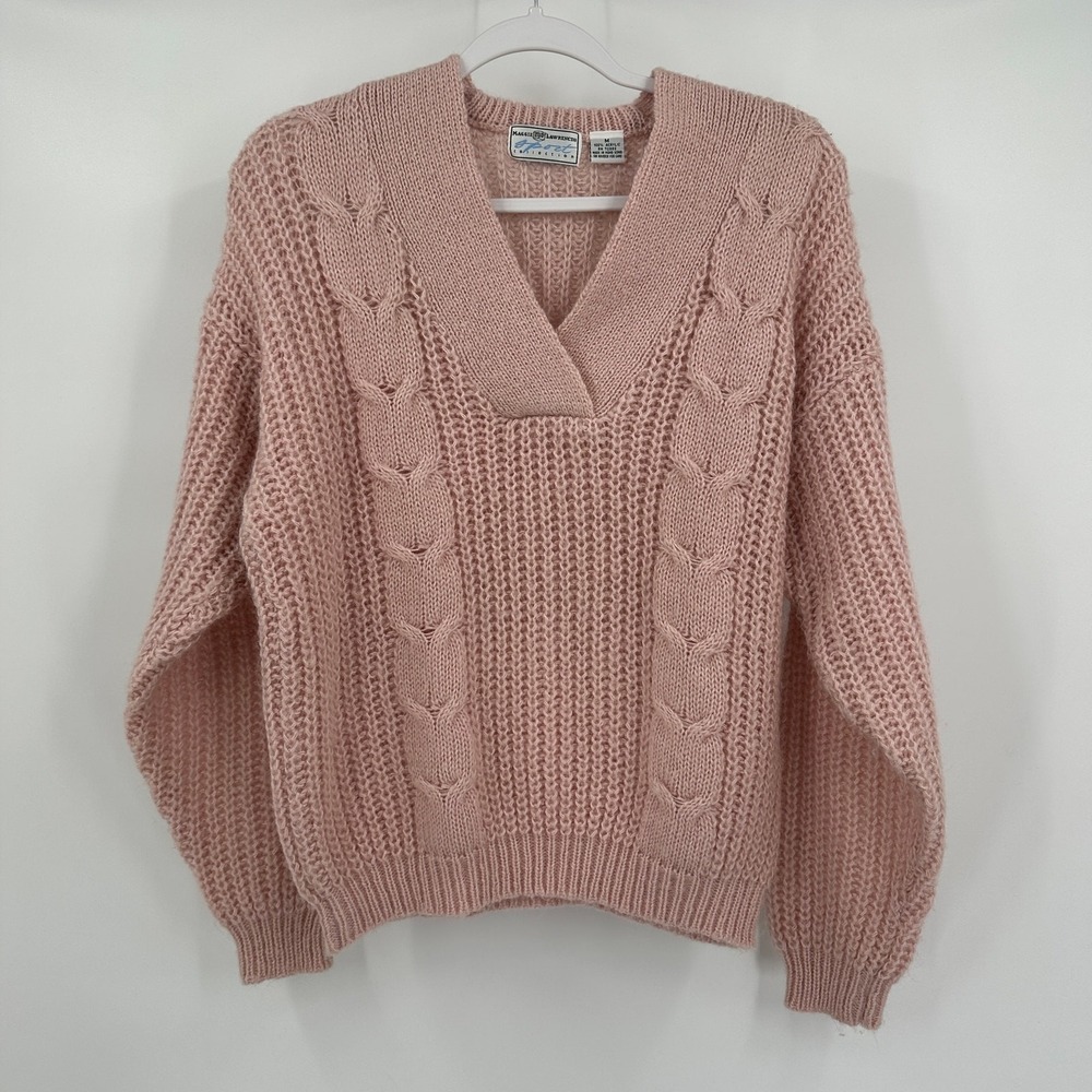 Womens Vintage Shabby Chic Cottagecore Cable Knit Sweater Size M Coquette Pink